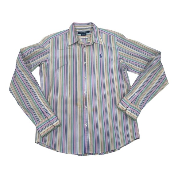 RALPH‎ LAUREN Womans Candy Stripe L/S EVENING DRESS SHIRT Slim Fit - Size 8 - Picture 1 of 6